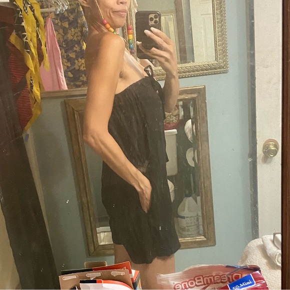 Society for Rational Dress black strapless romper jumpsuit pockets shorts S - Picture 5 of 10